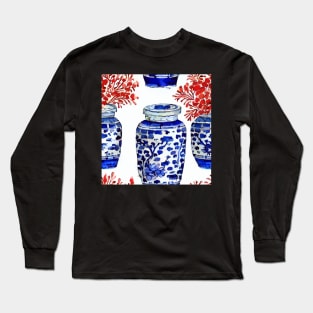 Corals in blue and white chinoiserie jars Long Sleeve T-Shirt